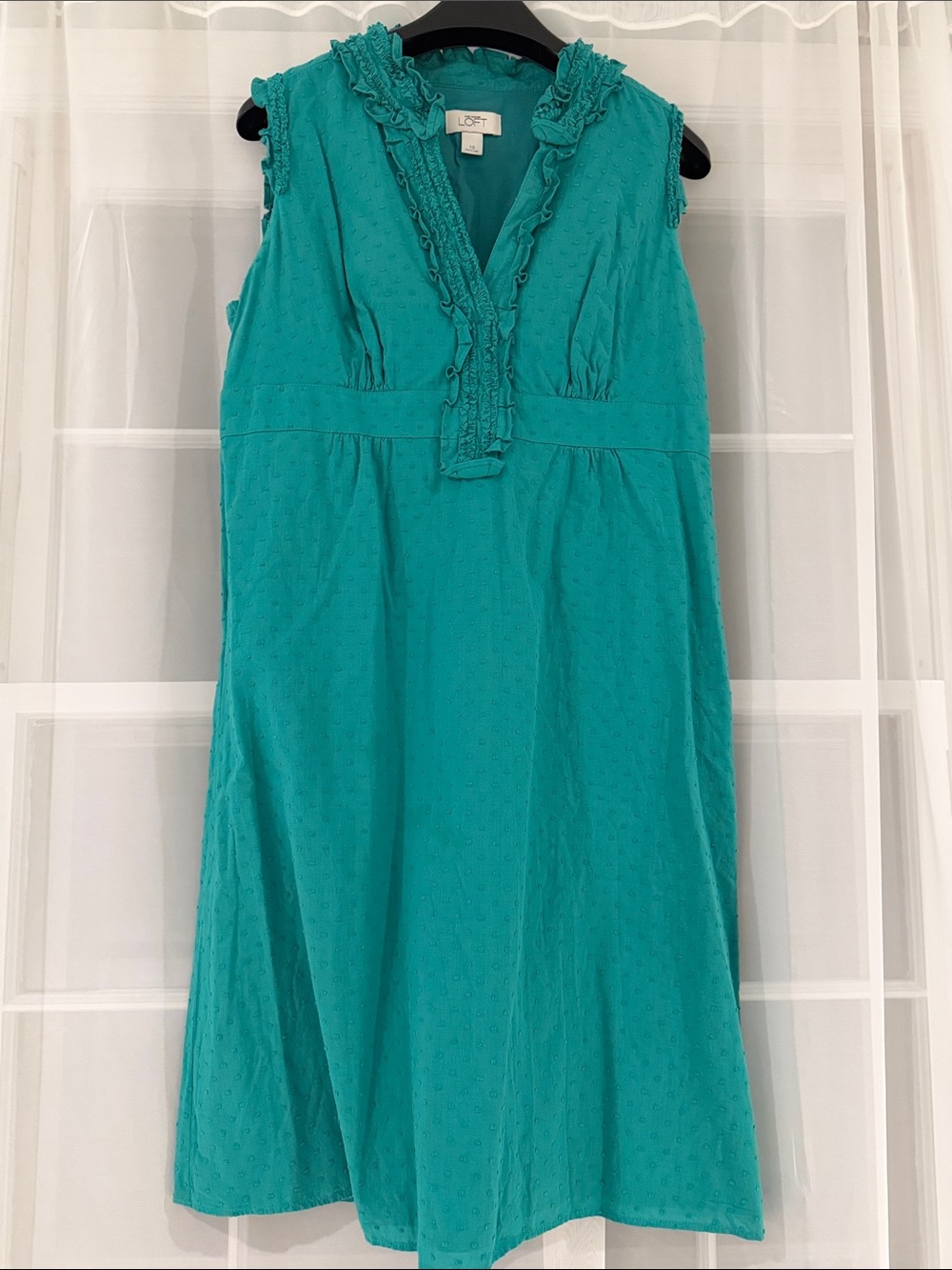 LOFT Teal Sleeveless Ruffle Dress